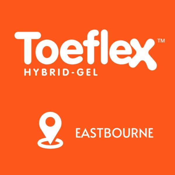 Toeflex Hybrid Gel Training in Eastbourne, white text on an orange background.