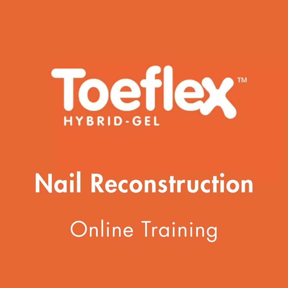 Toeflex Hybrid-Gel logo on orange background with the text 'Nail Reconstruction' and 'Online Training'